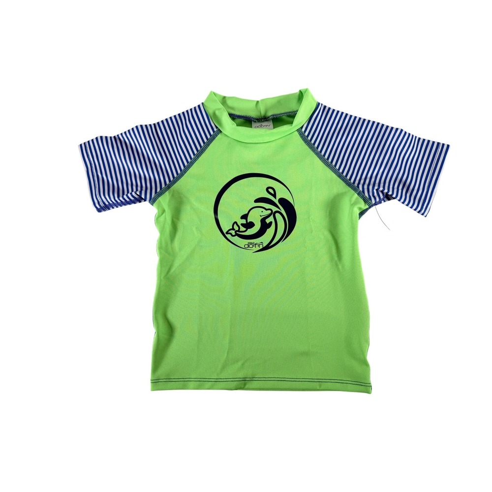 Dolfin Little Dolfins Toddler Size 4 Rash Guard Swim Shirt Lime Blue Striped New